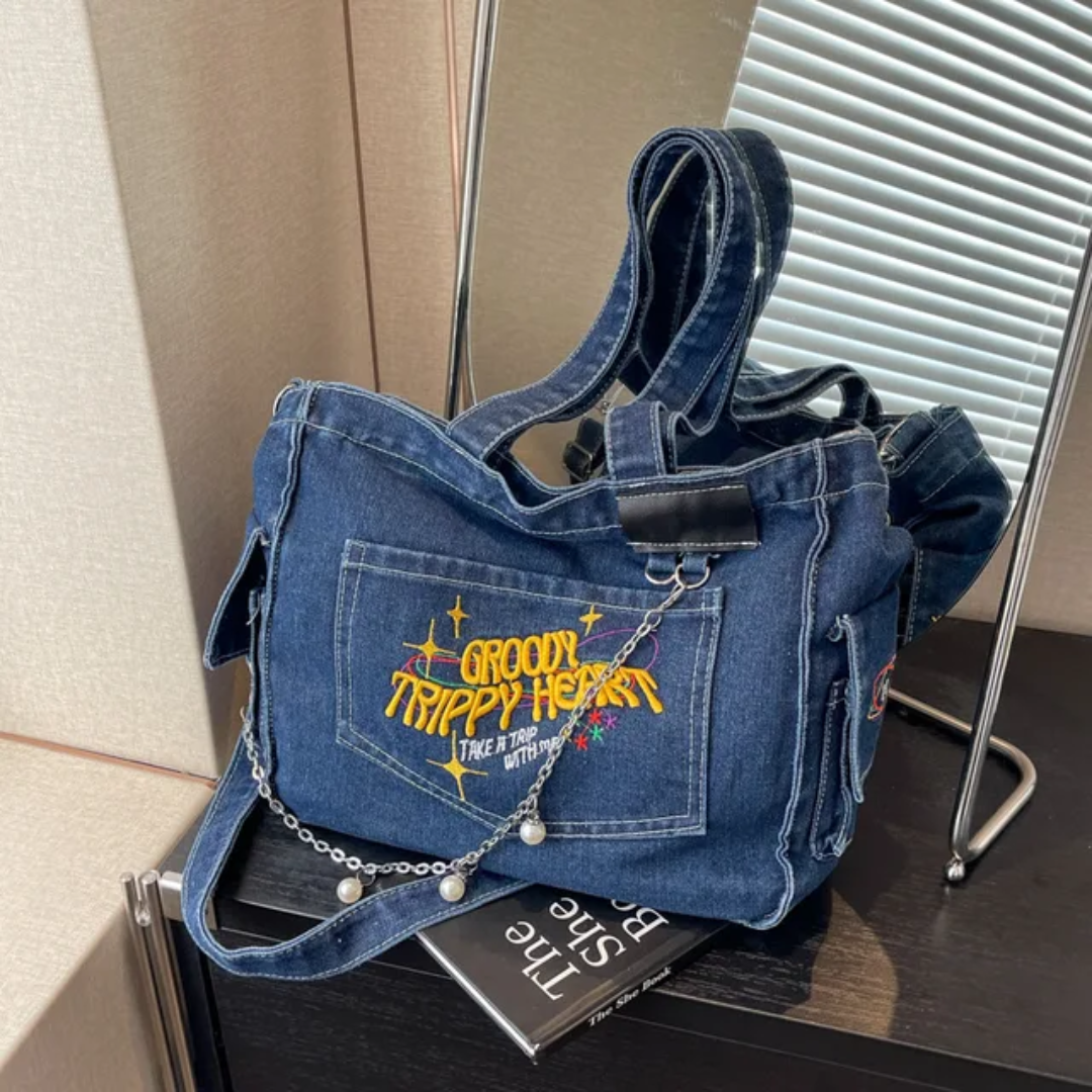 Groovy Trippy Denim tote Bag