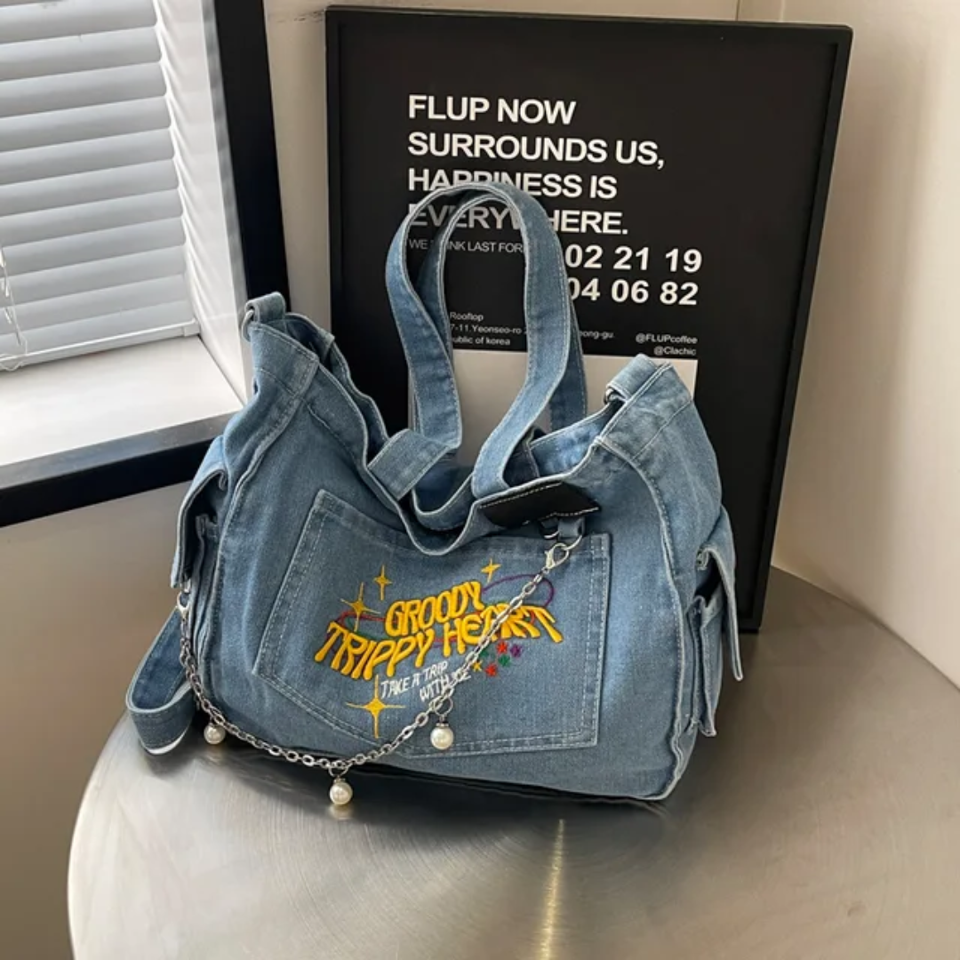 Groovy Trippy Denim tote Bag