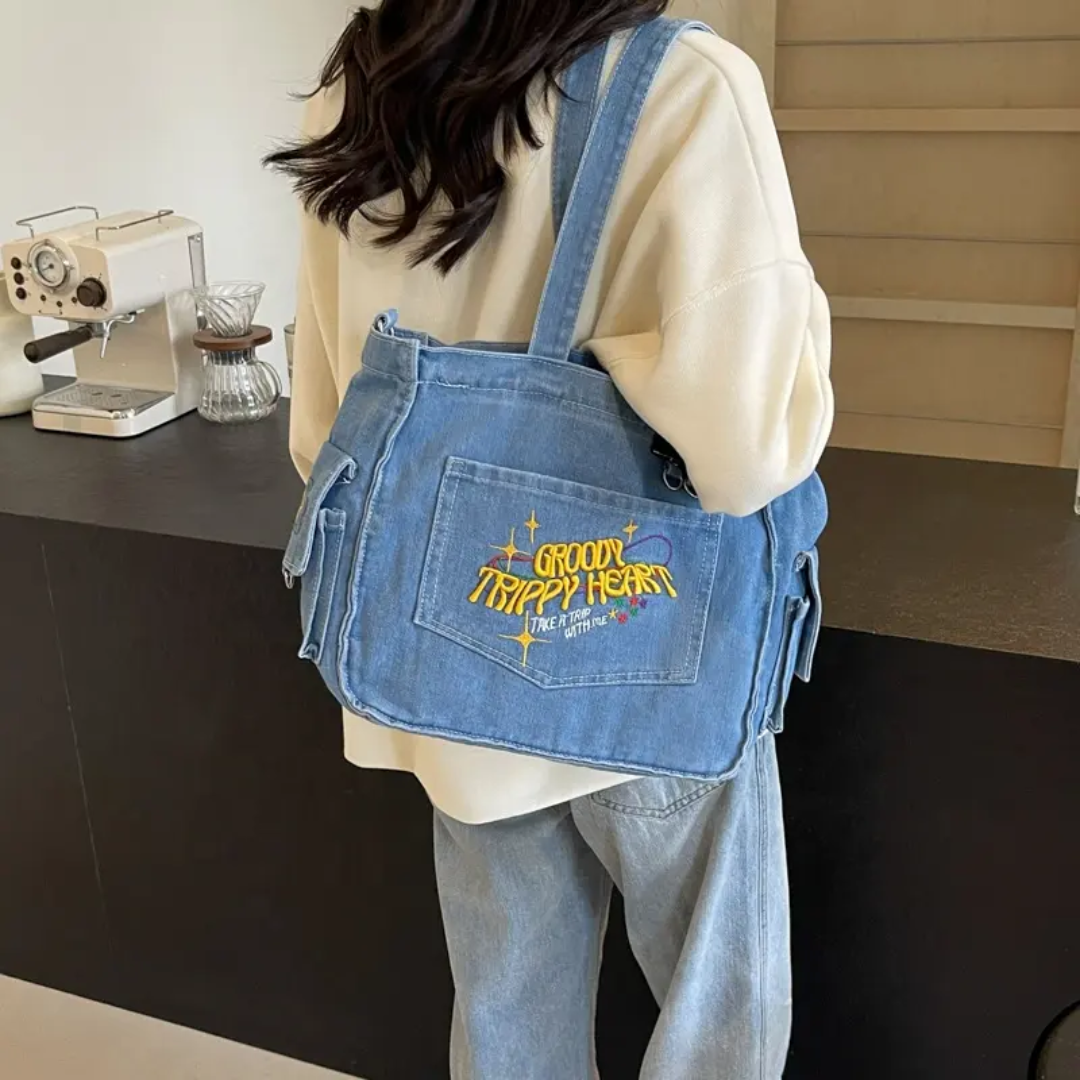 Groovy Trippy Denim tote Bag
