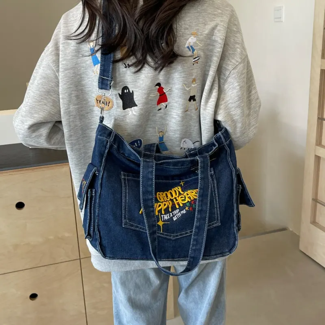 Groovy Trippy Denim tote Bag