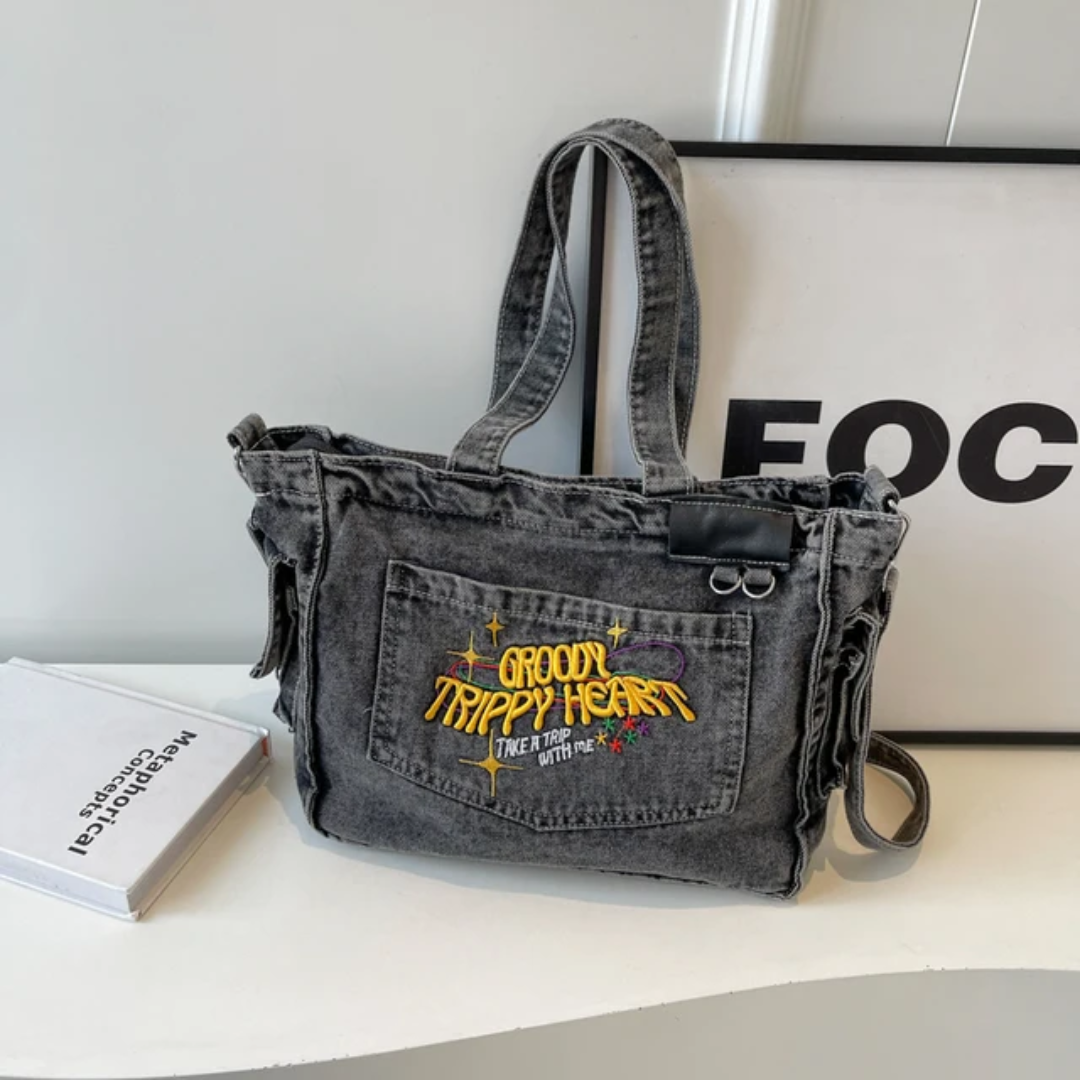 Groovy Trippy Denim tote Bag