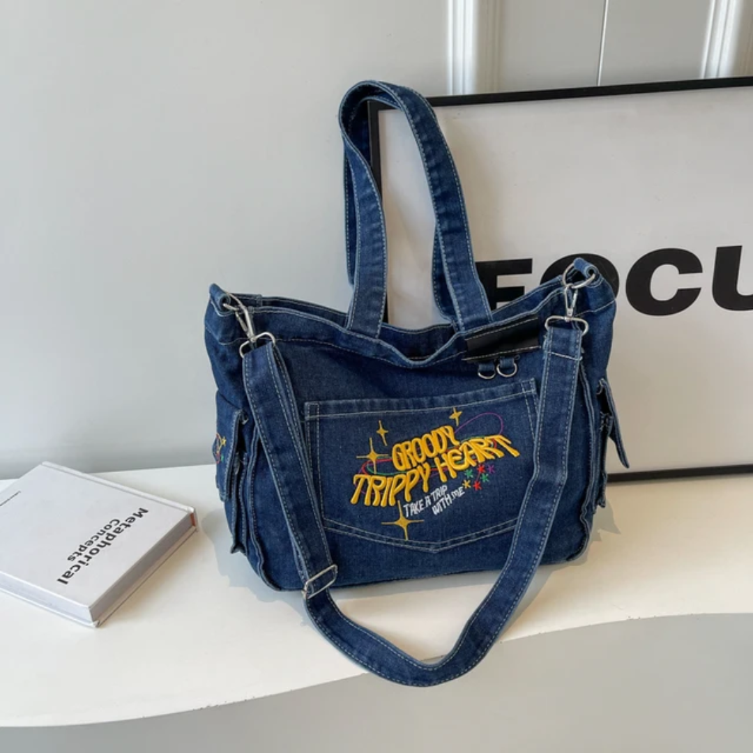 Groovy Trippy Denim tote Bag
