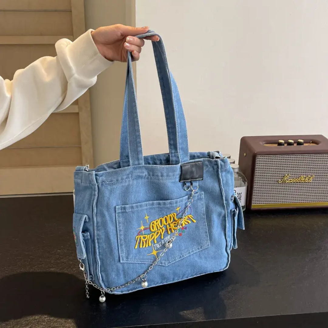 Groovy Trippy Denim tote Bag