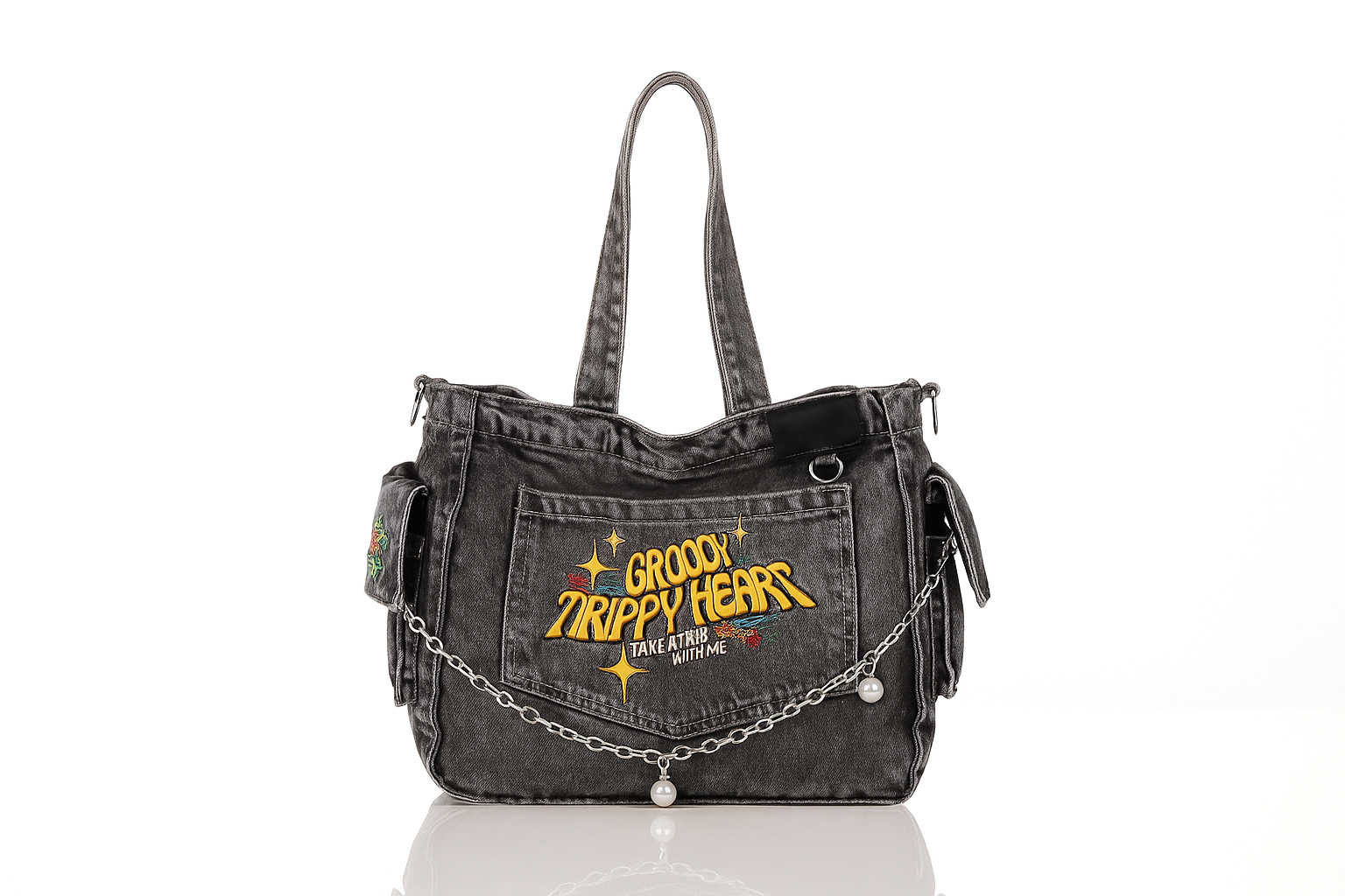 Groovy Trippy Denim tote Bag