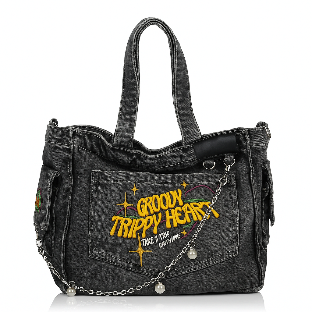 Groovy Trippy Denim tote Bag