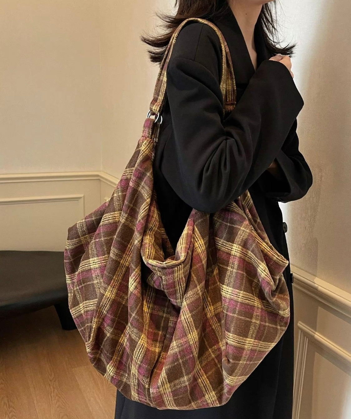 The Verona Plaid Slouch Bag