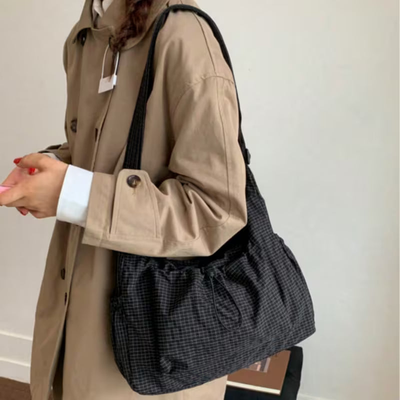 Midnight Grid Ruched Shoulder Bag