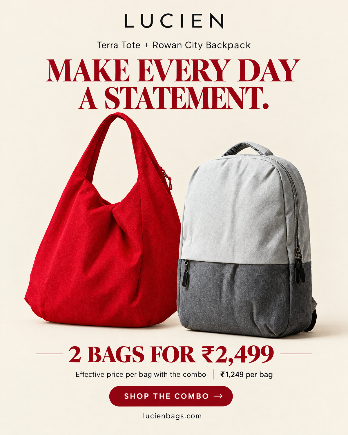 Lucien Terra Tote bag (with Bagpack Combo)