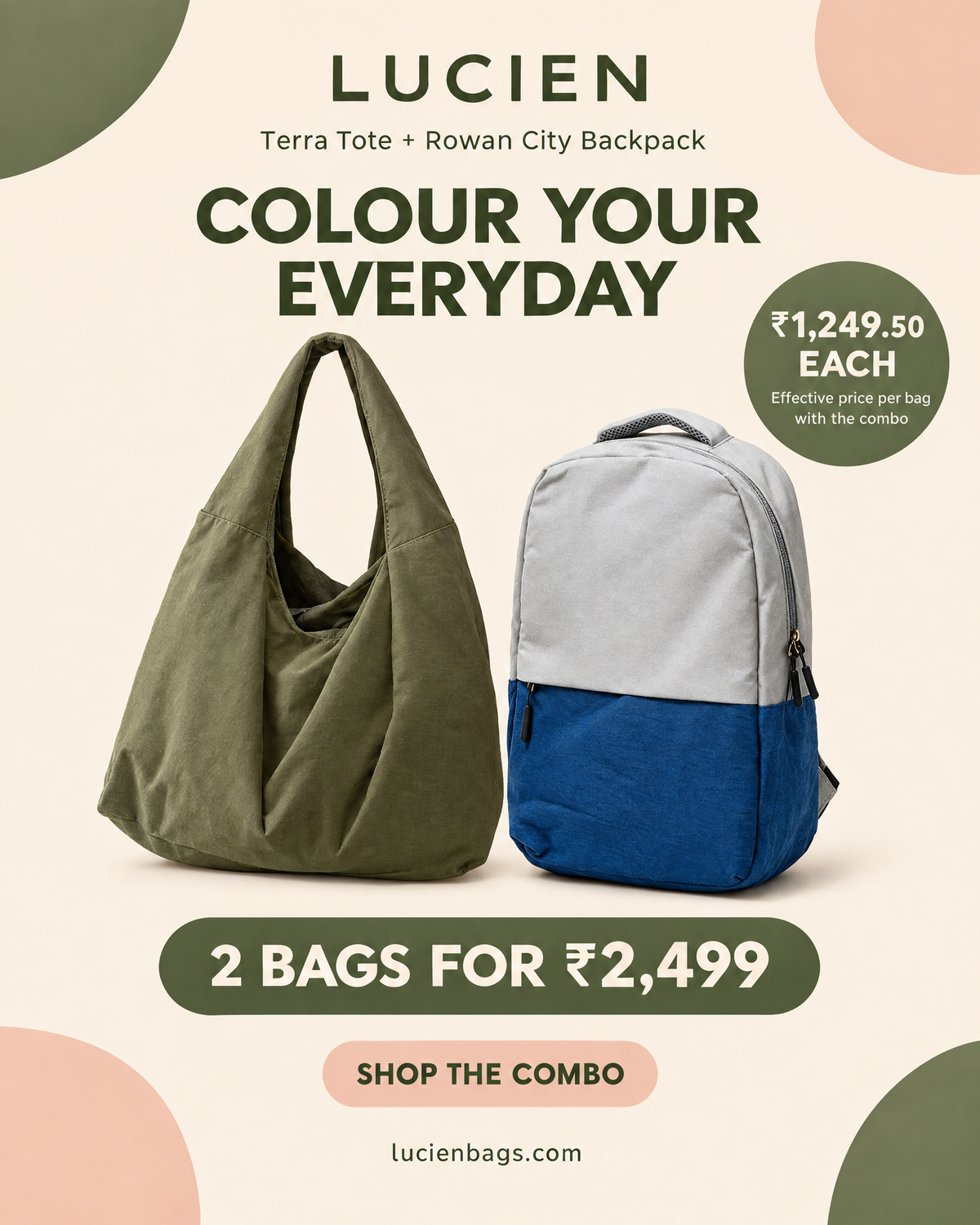 Lucien Terra Tote bag (with Bagpack Combo)