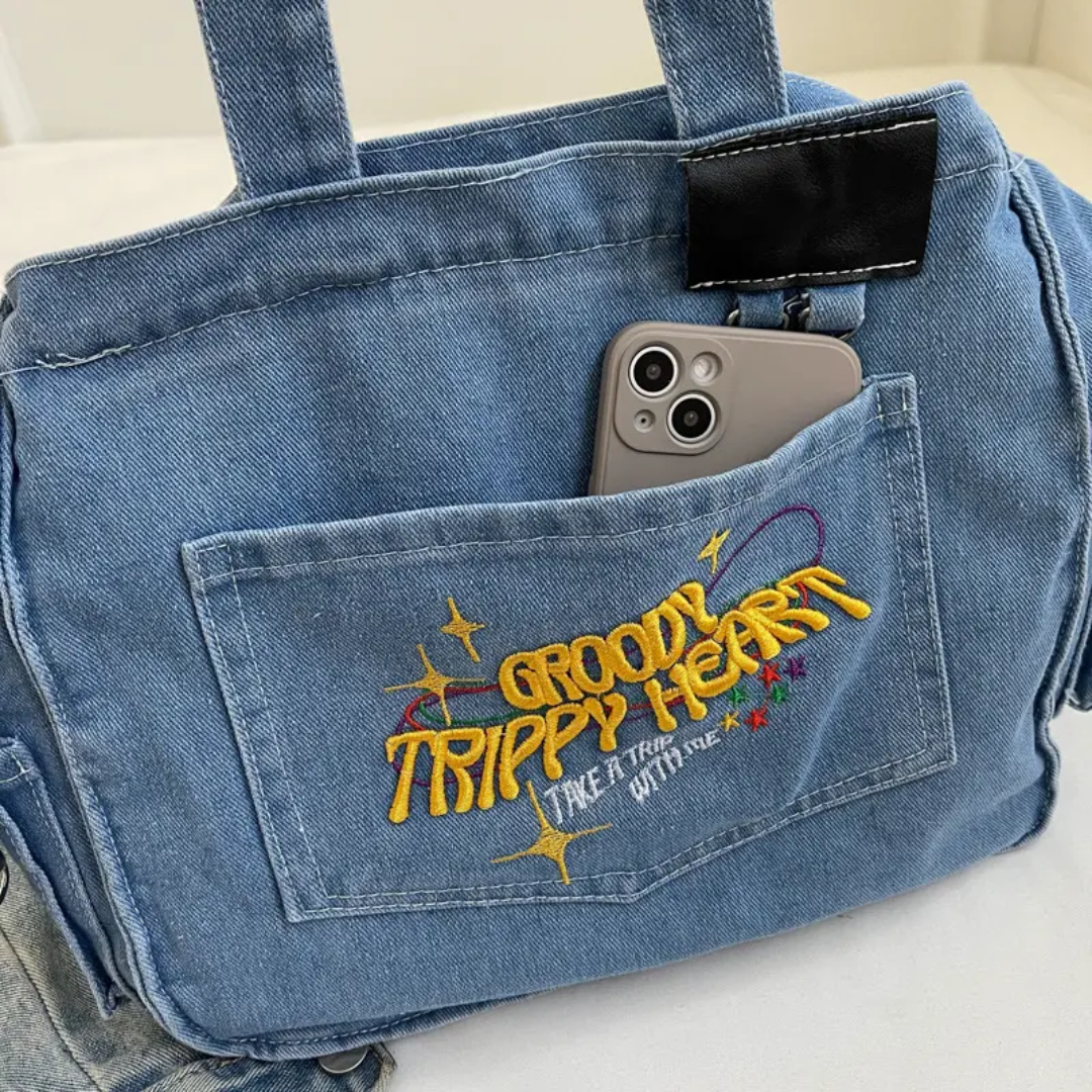 Groovy Trippy Denim tote Bag