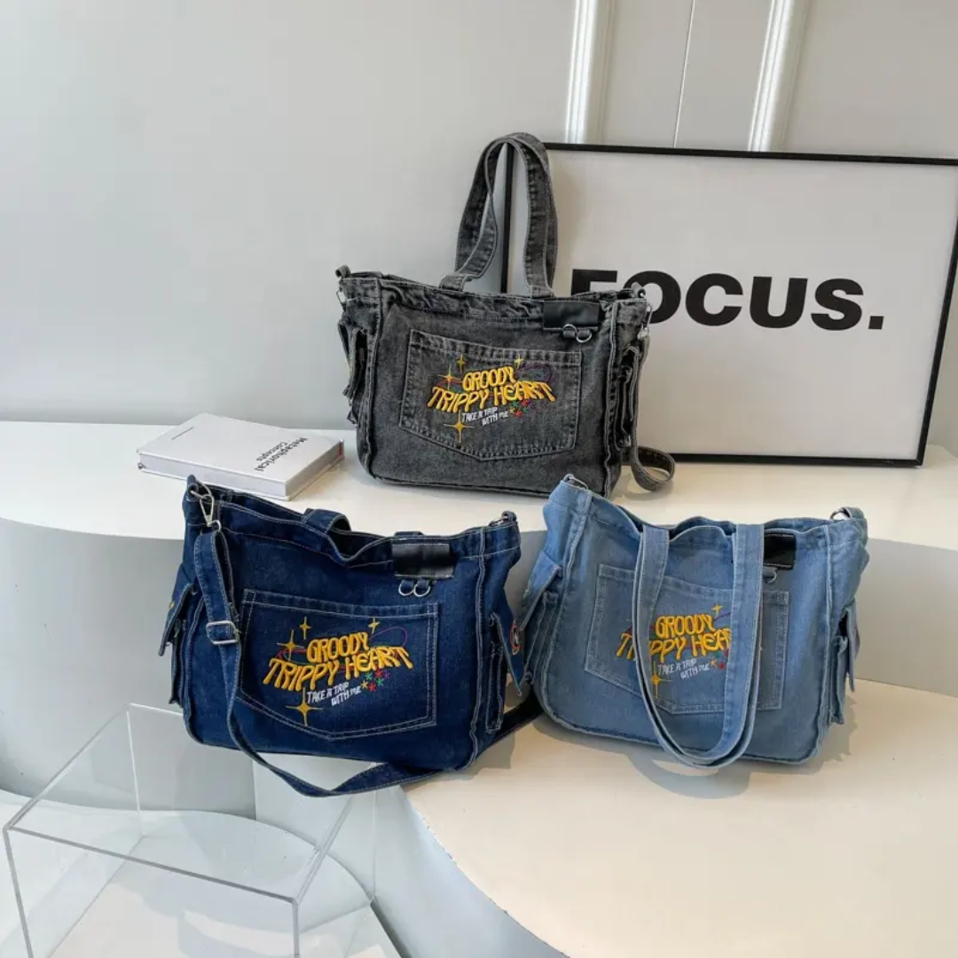 Groovy Trippy Denim tote Bag