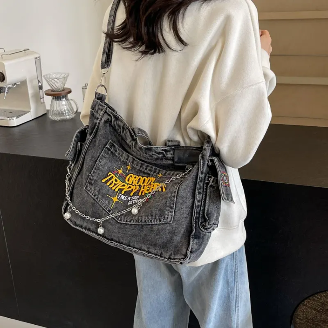 Groovy Trippy Denim tote Bag