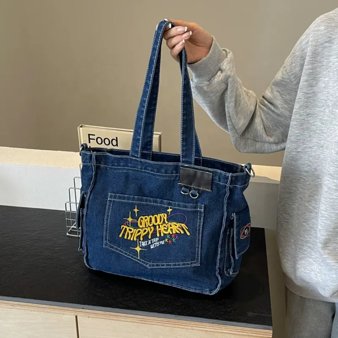 Groovy Trippy Denim tote Bag