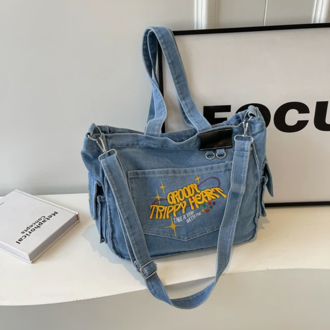 Groovy Trippy Denim tote Bag