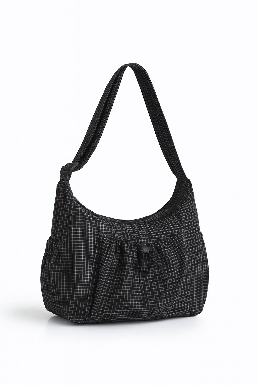 Midnight Grid Ruched Shoulder Bag