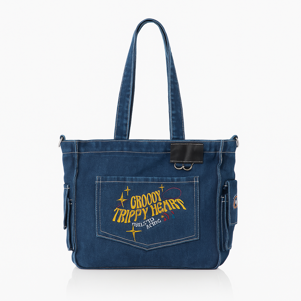 Groovy Trippy Denim tote Bag