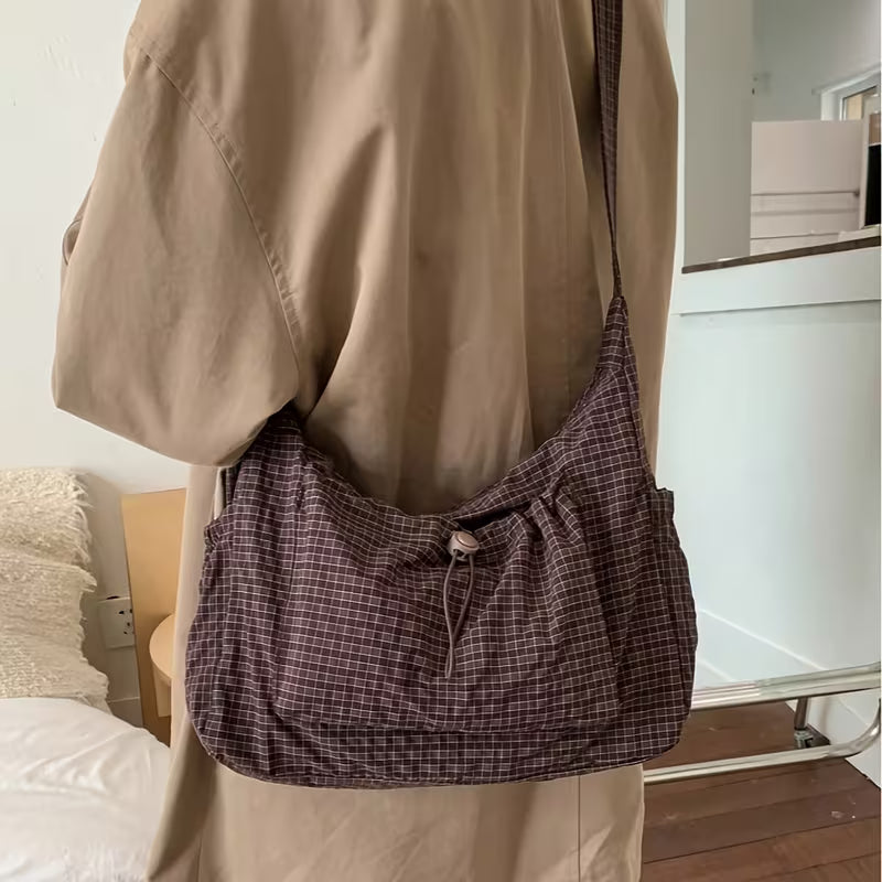 Midnight Grid Ruched Shoulder Bag