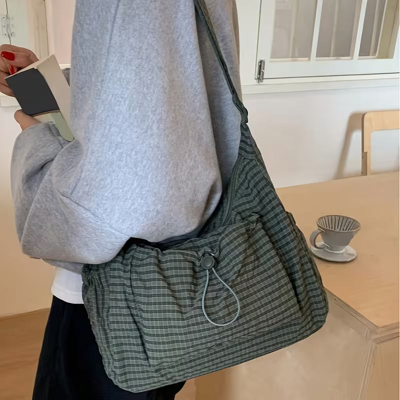 Midnight Grid Ruched Shoulder Bag