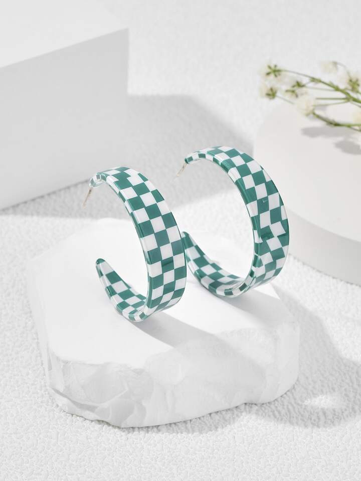 Retro Checkered Hoop Earrings