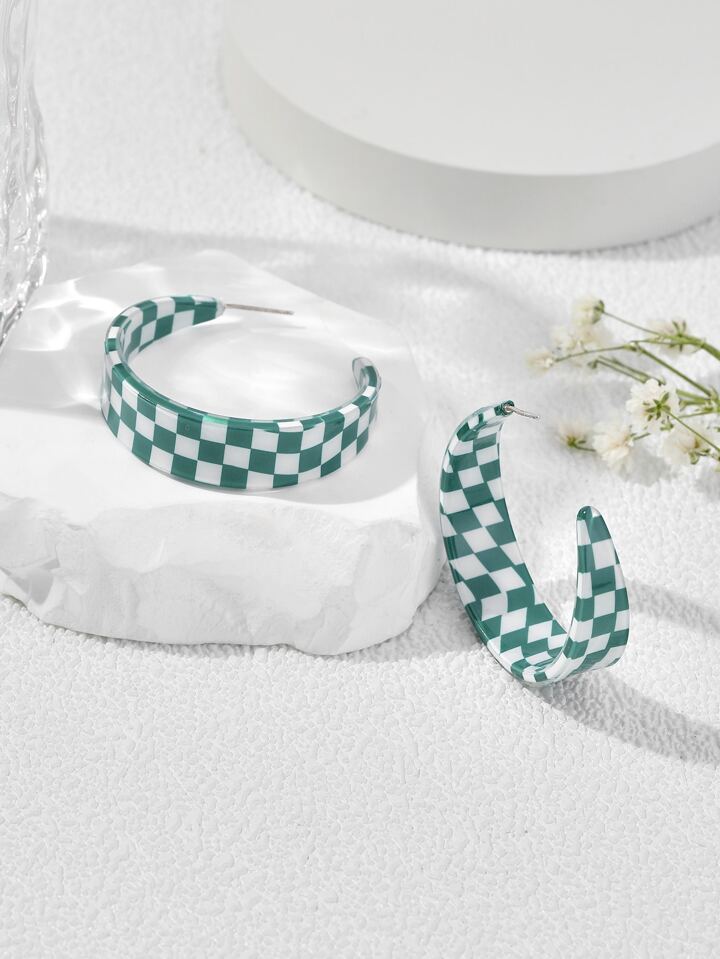 Retro Checkered Hoop Earrings
