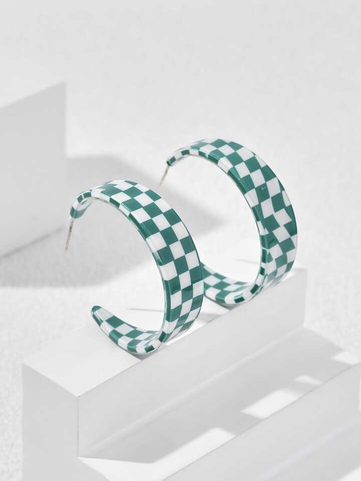 Retro Checkered Hoop Earrings