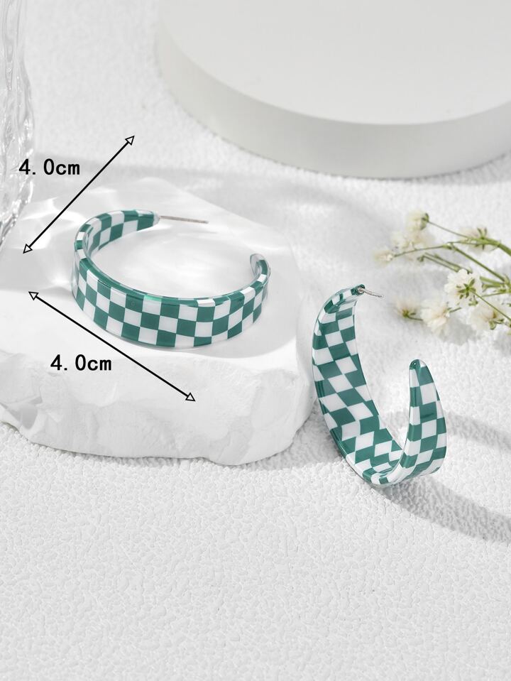 Retro Checkered Hoop Earrings