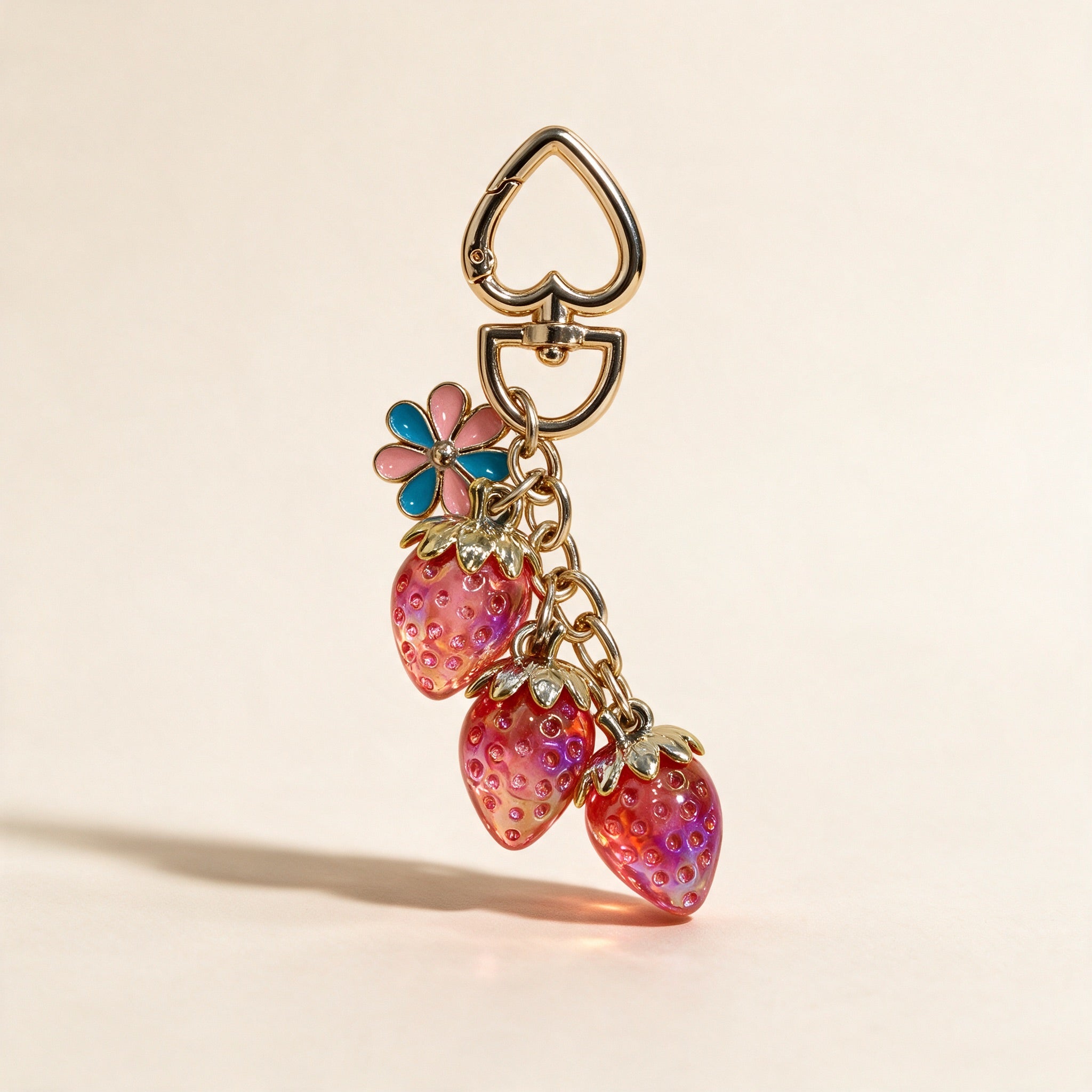 Cute Strawberry & Flower Charm Keychain