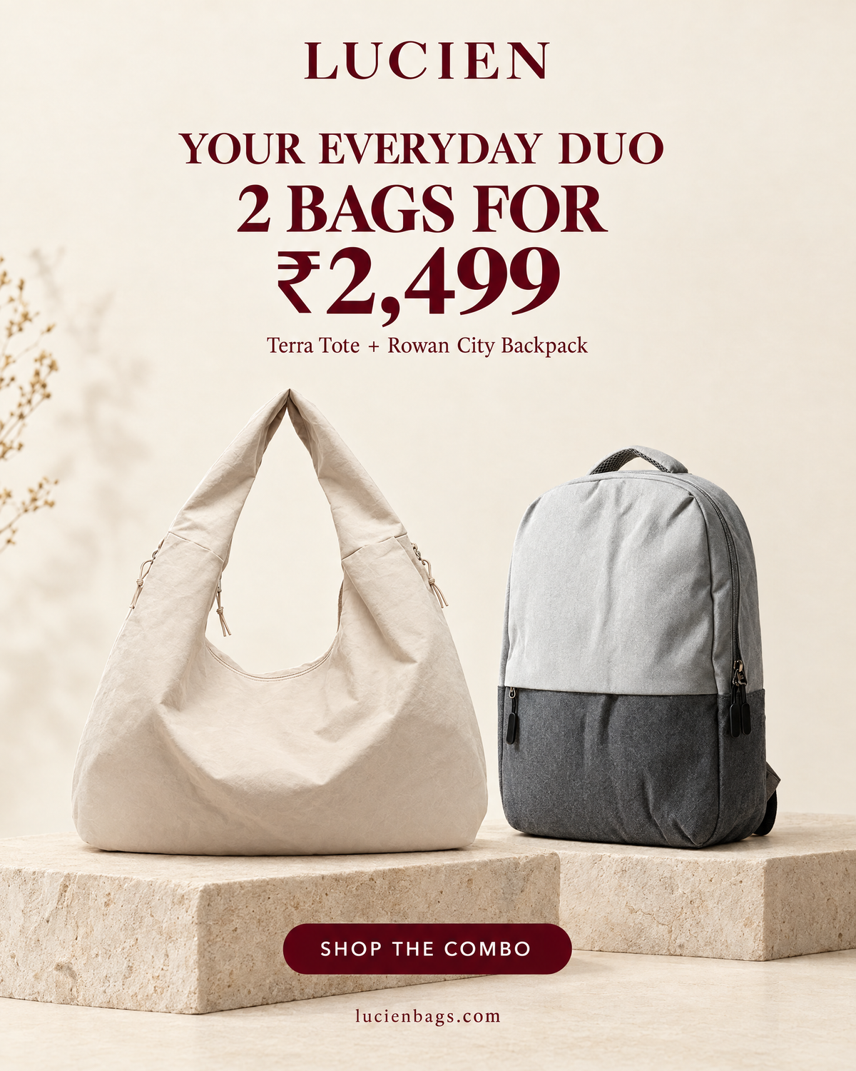 Lucien Terra Tote bag (with Bagpack Combo)