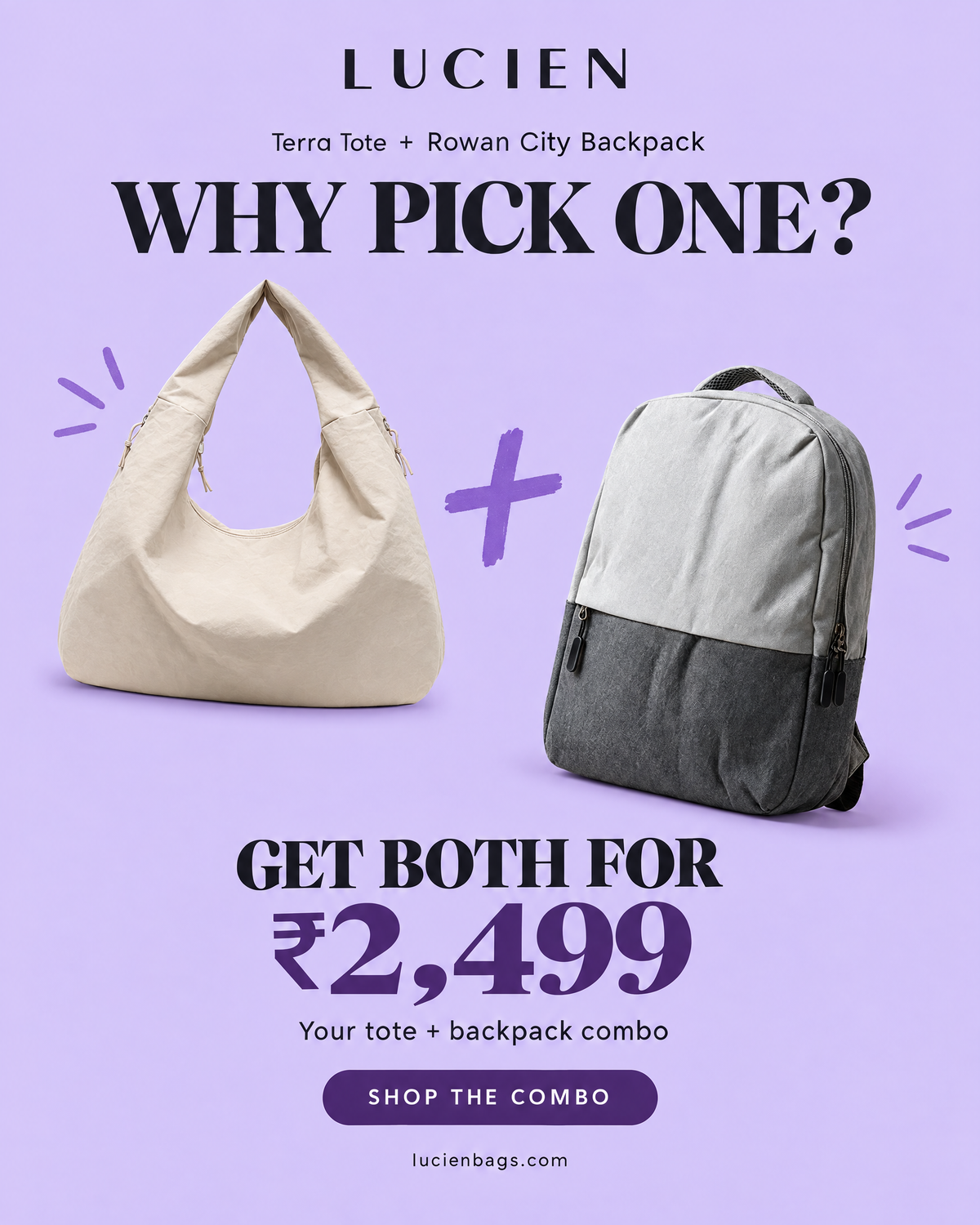 Lucien Terra Tote bag (with Bagpack Combo)
