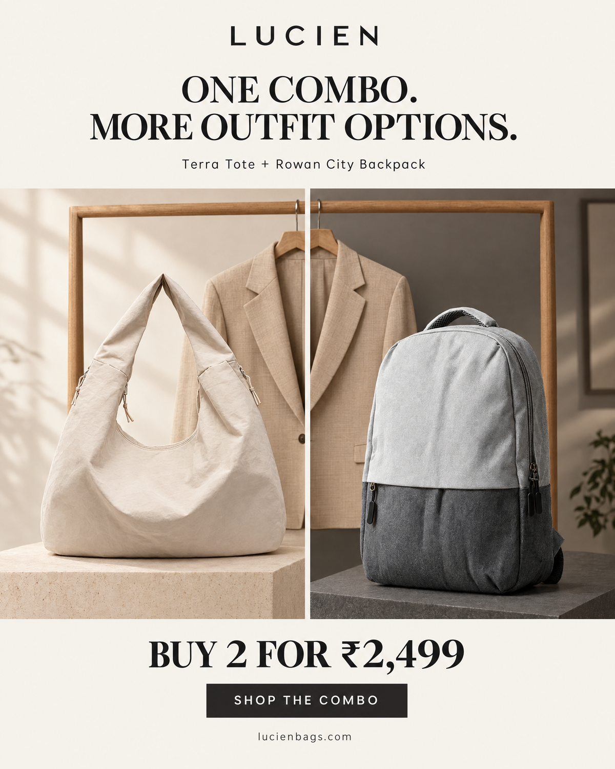 Lucien Terra Tote bag (with Bagpack Combo)