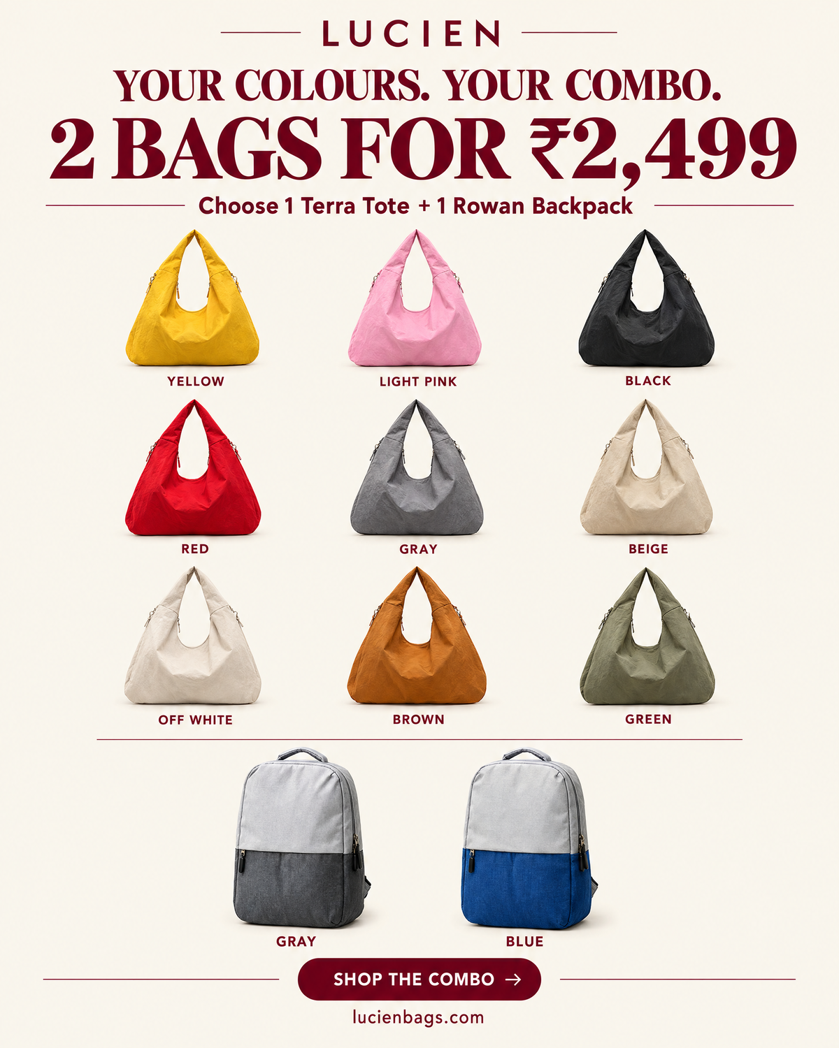 Lucien Terra Tote bag (with Bagpack Combo)